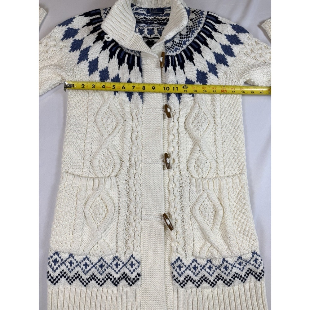 Polo Ralph Lauren Fair Isle Toggle Cardigan Ivory Cable Knit Nordic Sweater Sz S - Picture 8 of 9